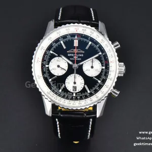 Navitimer B01 43mm BLSF schwarzes Zifferblatt weißes Hilfszifferblatt schwarzes Lederarmband A7750