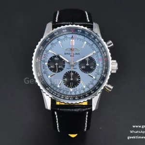 Navitimer B01 43mm BLSF quadrante azzurro ghiaccio contatore nero cinturino in pelle nera A7750