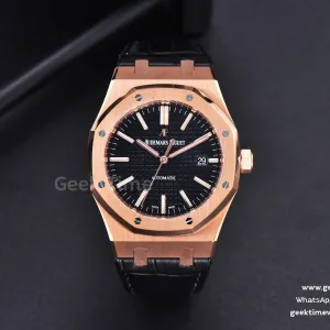 Royal Oak 15400 RG JF schwarzes Zifferblatt schwarzes Lederarmband V5 MY9015