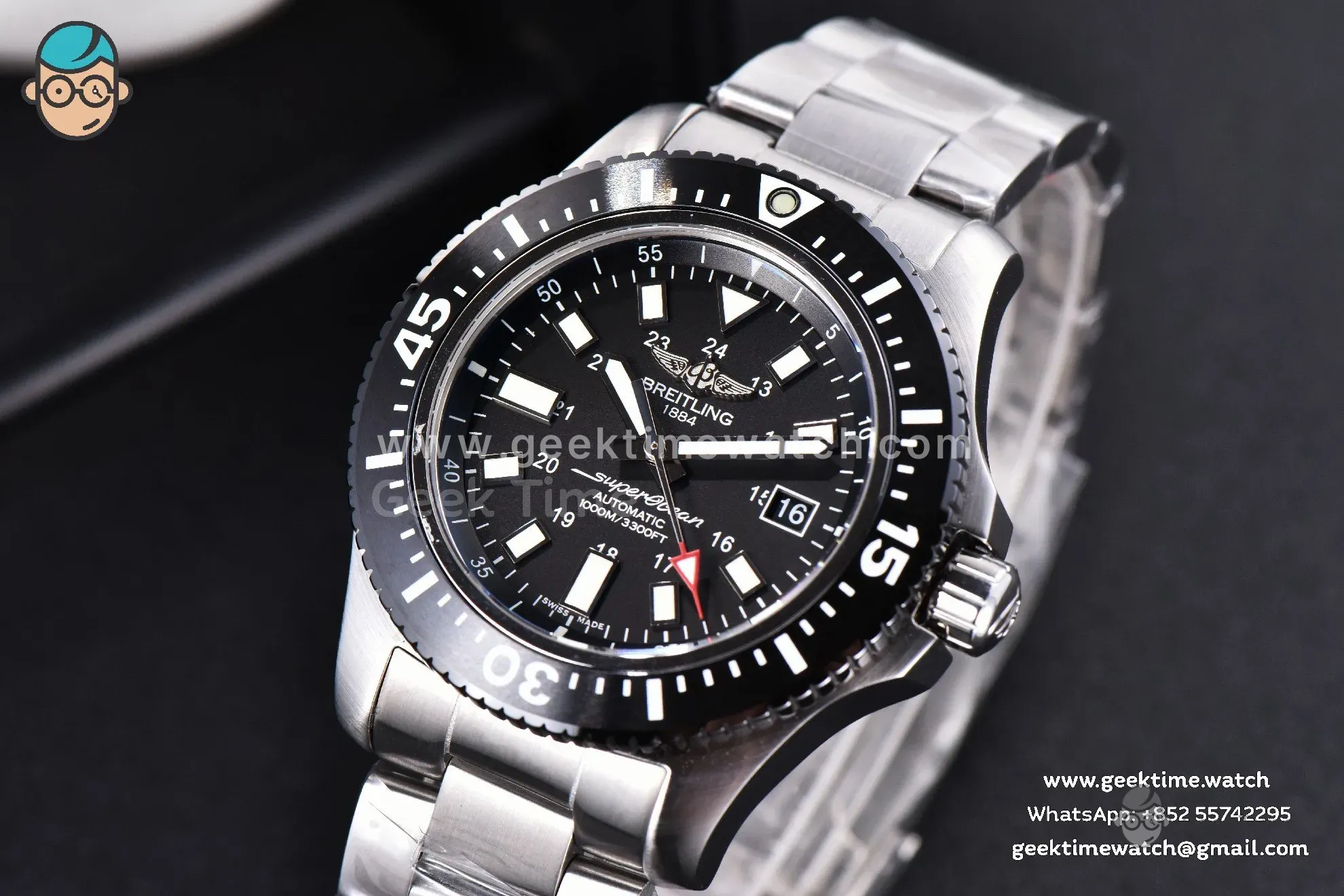 SuperOcean TF 44mm Black Ceramic Black Dial Stick Marker SS Bracelet A2824 - Image 2