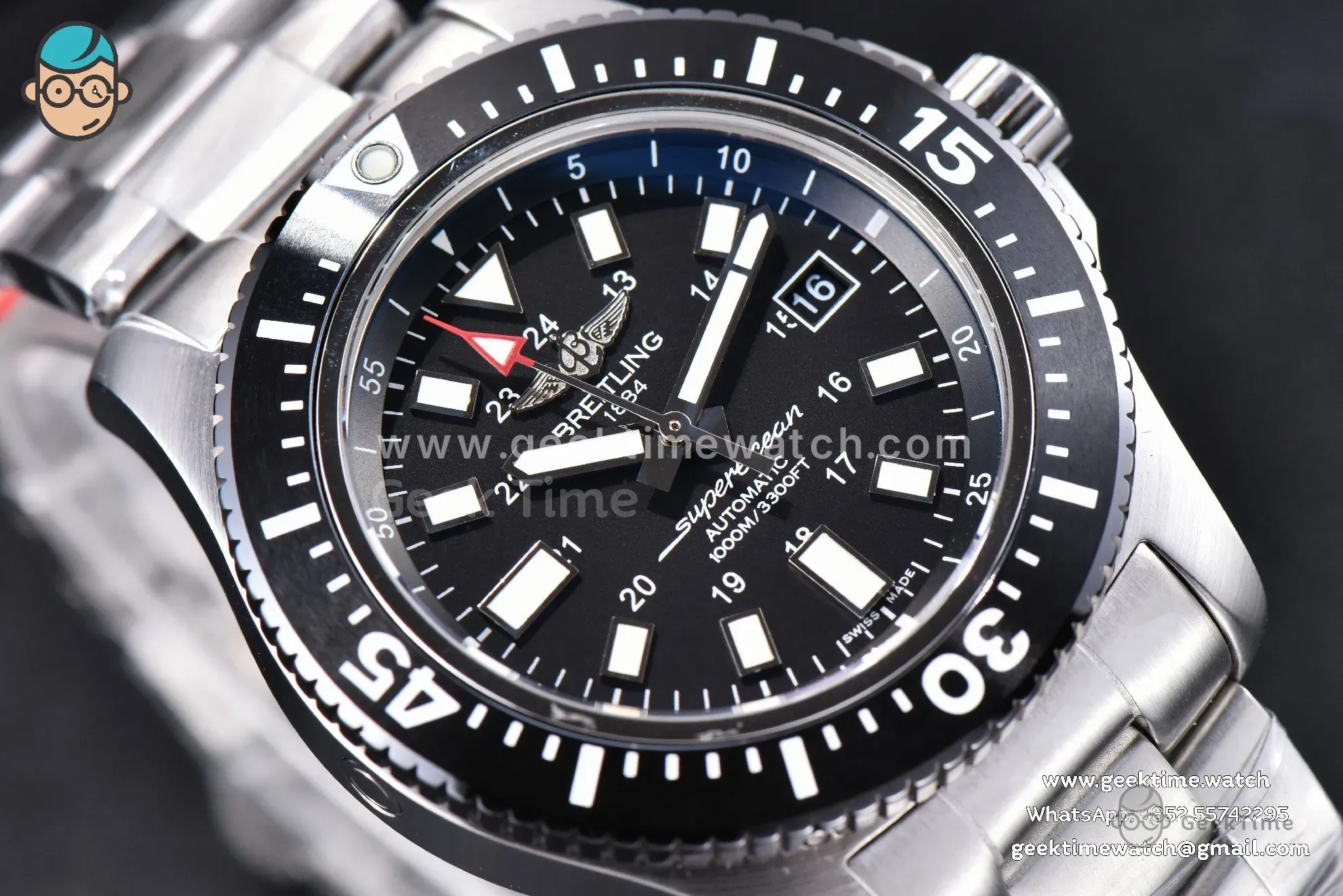 SuperOcean TF 44mm Black Ceramic Black Dial Stick Marker SS Bracelet A2824 - Image 8