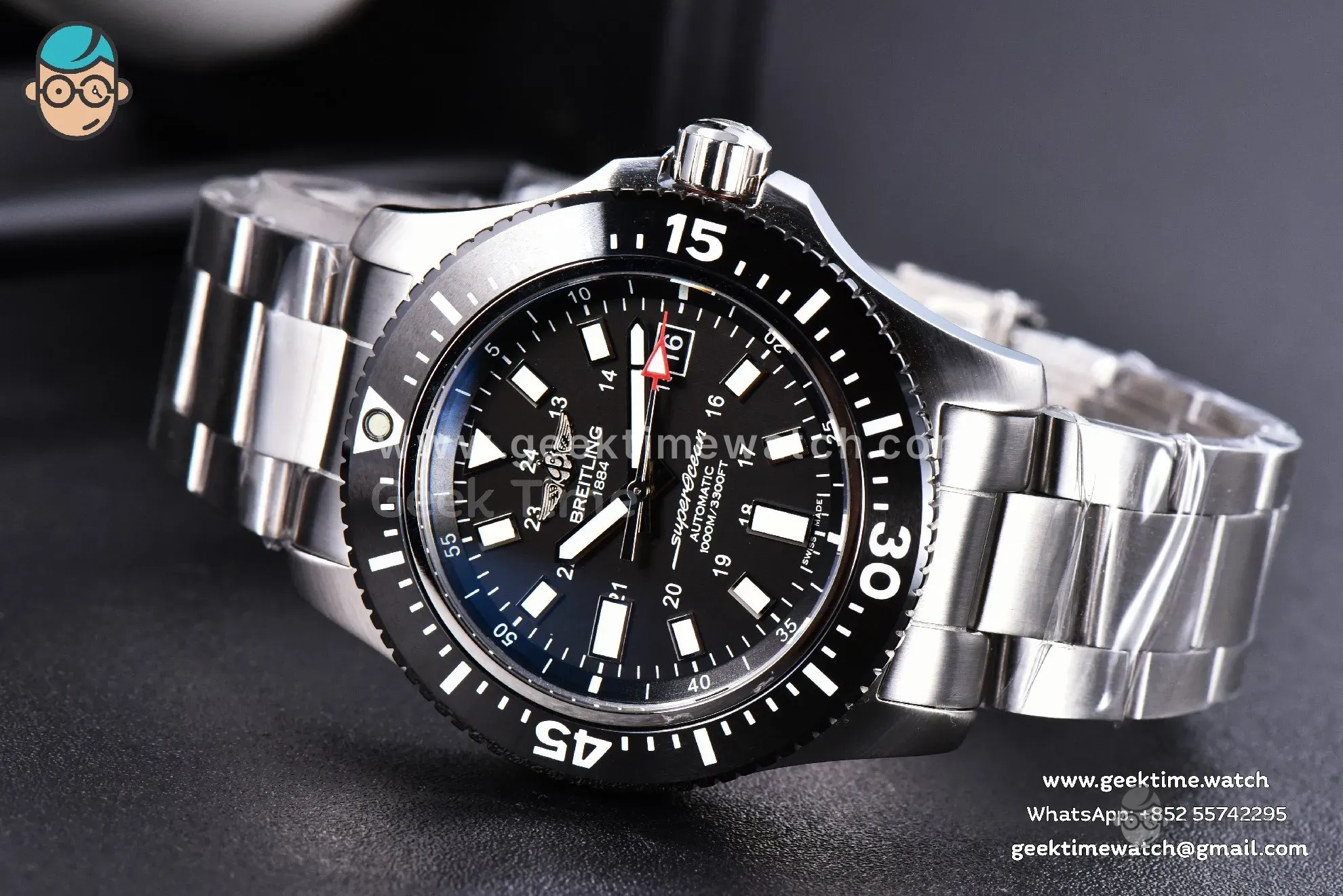 SuperOcean TF 44mm Black Ceramic Black Dial Stick Marker SS Bracelet A2824 - Image 13