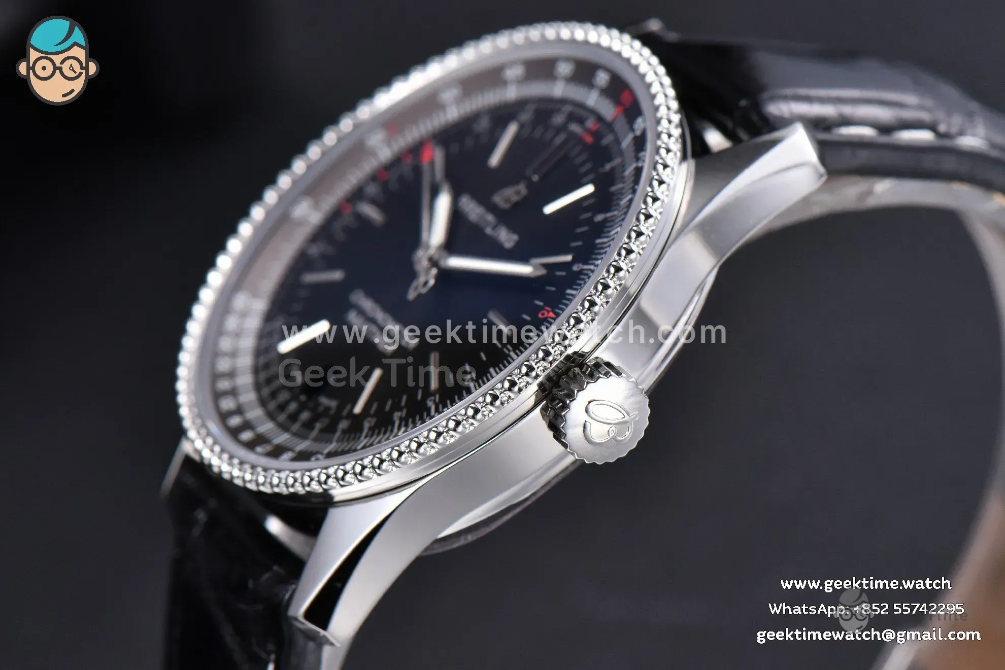 Navitimer TF 38mm SS Black Dial Gray Bezel Black Leather Strap A2824 - Image 8