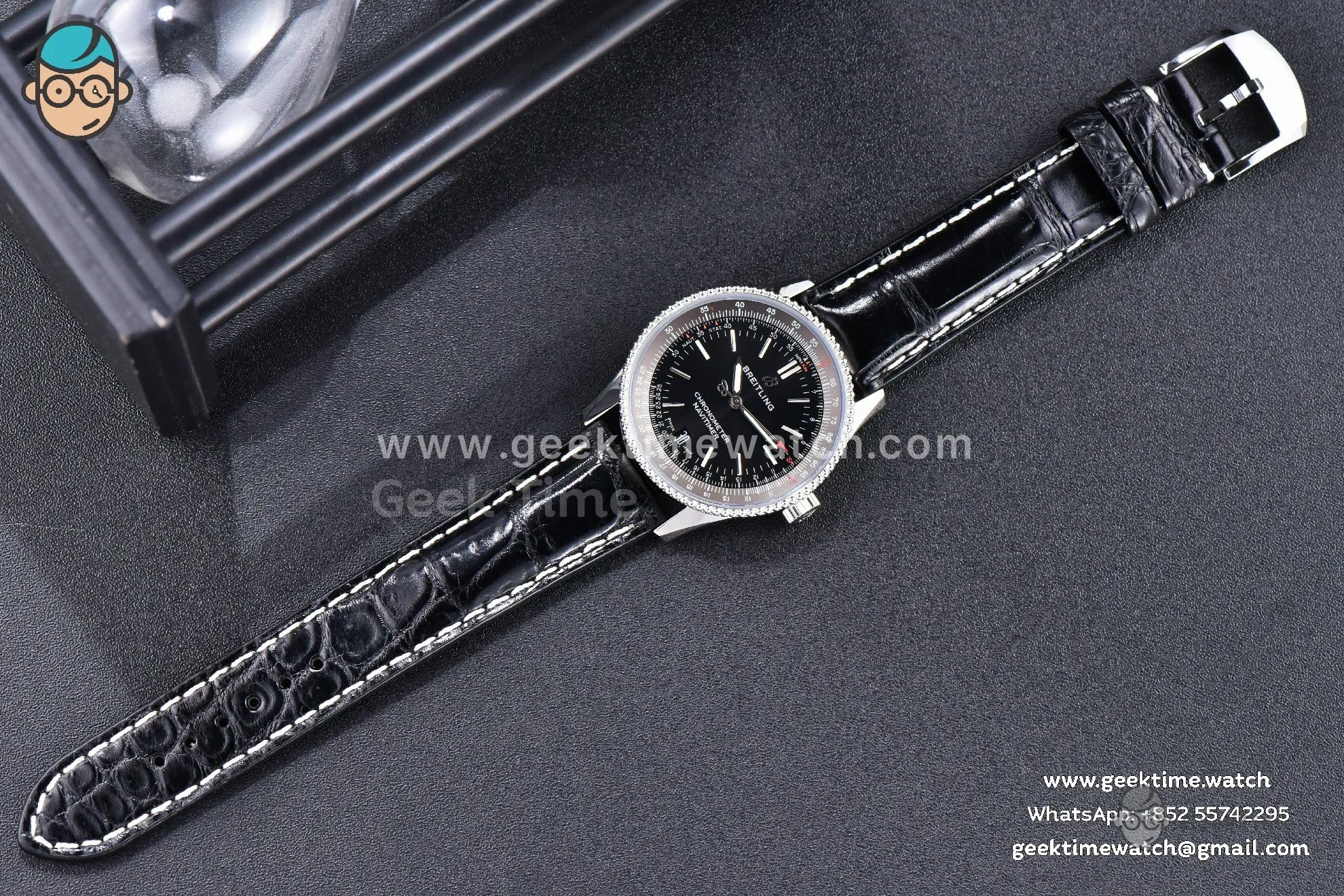 Navitimer TF 38mm SS Black Dial Gray Bezel Black Leather Strap A2824 - Image 26