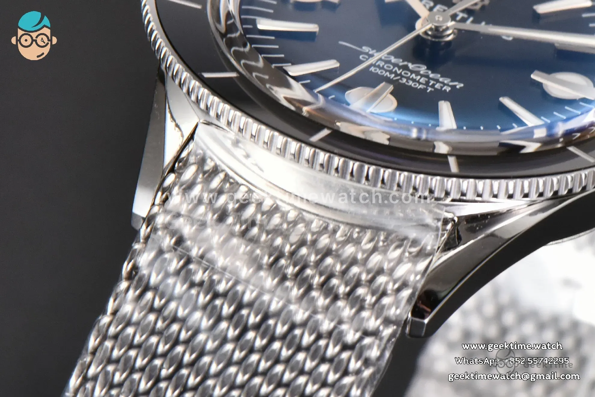 SuperOcean Heritage 42mm SS GF Black Ceramic Black Dial Mesh Bracelet A2824 - Image 9