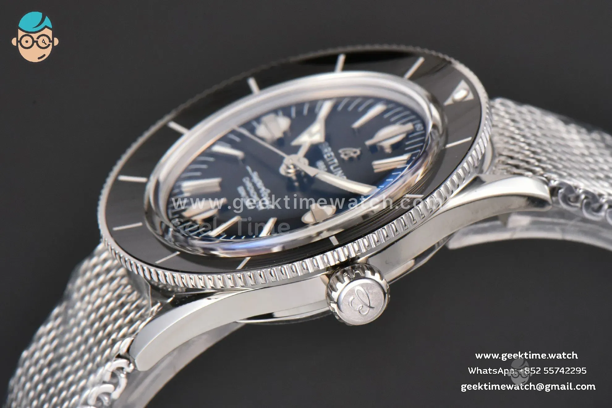 SuperOcean Heritage 42mm SS GF Black Ceramic Black Dial Mesh Bracelet A2824 - Image 10
