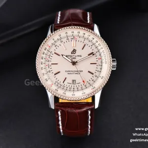 Navitimer TF 41mm RG cadran blanc lunette blanche Brown Leather A2824