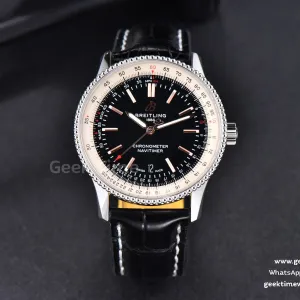 Navitimer TF 41mm SS cadran noir lunette blanche bracelet cuir noir A2824