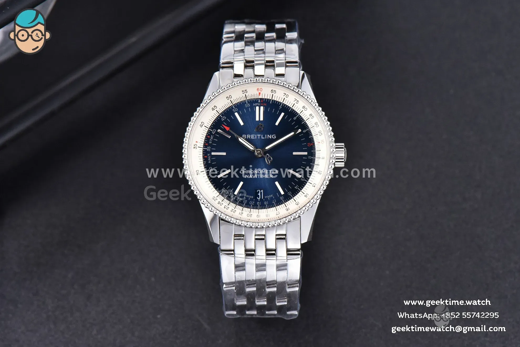 Navitimer TF 38mm SS cadran bleu lunette blanche bracelet SS A2824