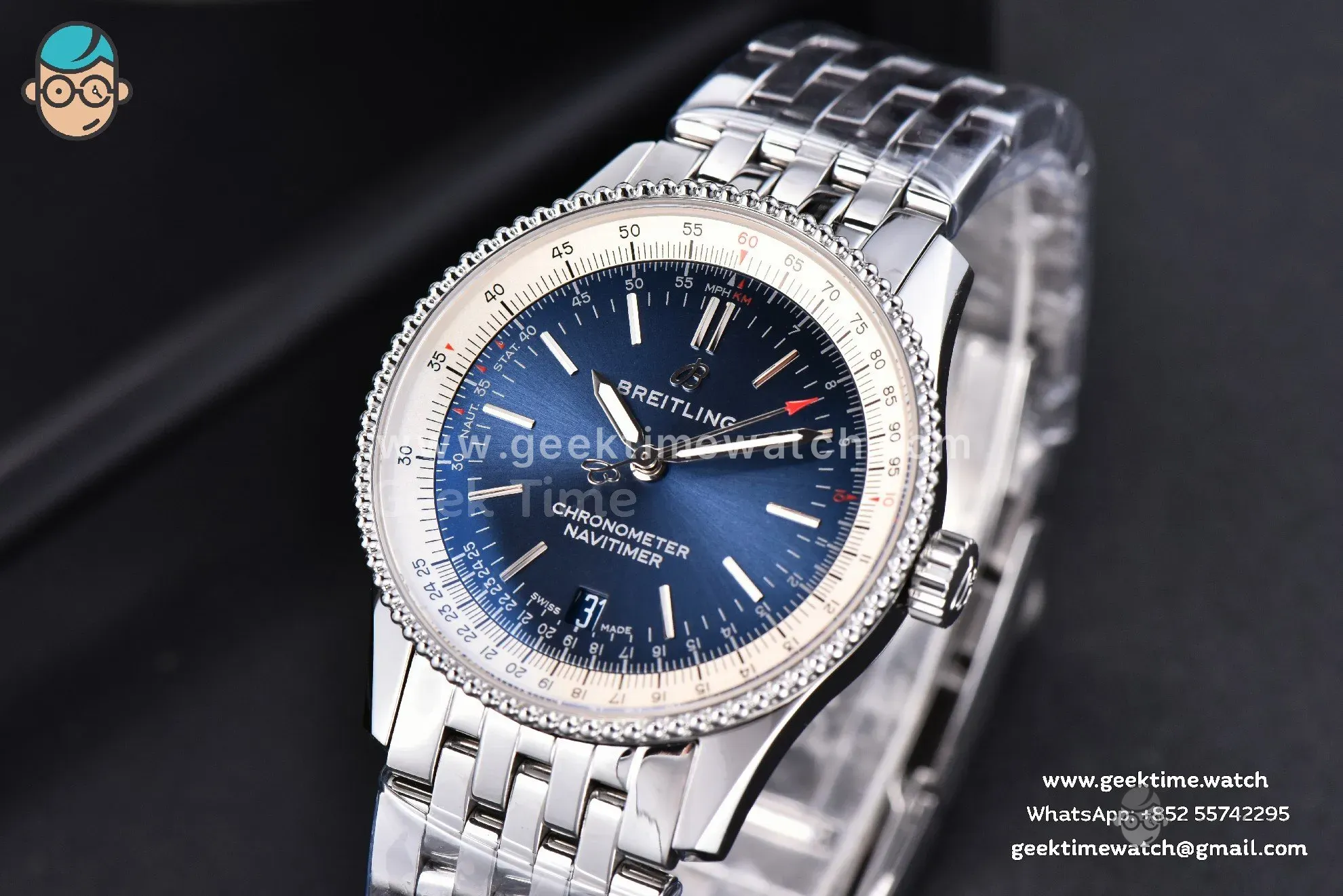 Navitimer TF 38mm SS cadran bleu lunette blanche bracelet SS A2824 - Image 2