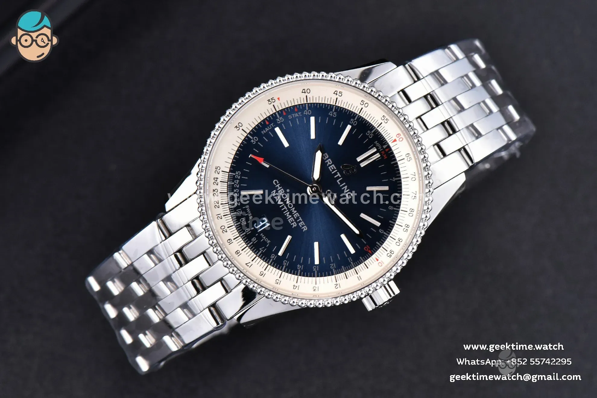 Navitimer TF 38mm SS cadran bleu lunette blanche bracelet SS A2824 - Image 12