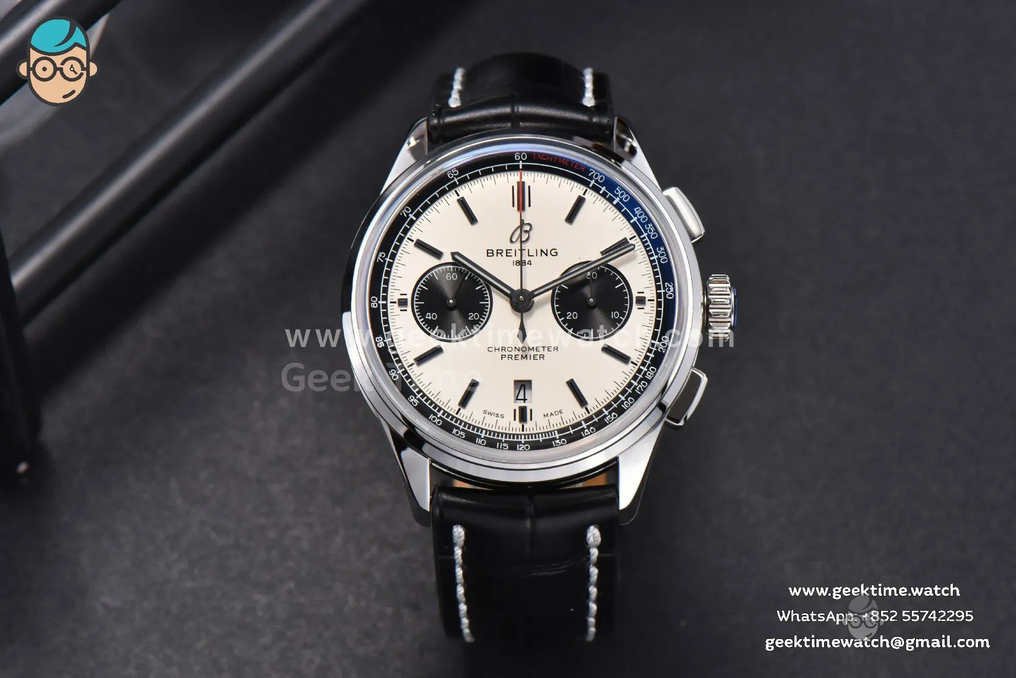 Premier B01 Chrono GF 42mm White Dial Black Subdial Black Leather Strap A7750