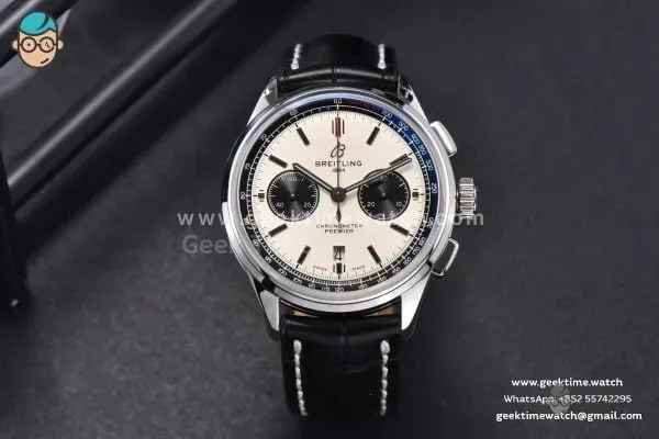 Premier B01 Chrono GF 42mm White Dial Black Subdial Black Leather Strap A7750 - Image 3