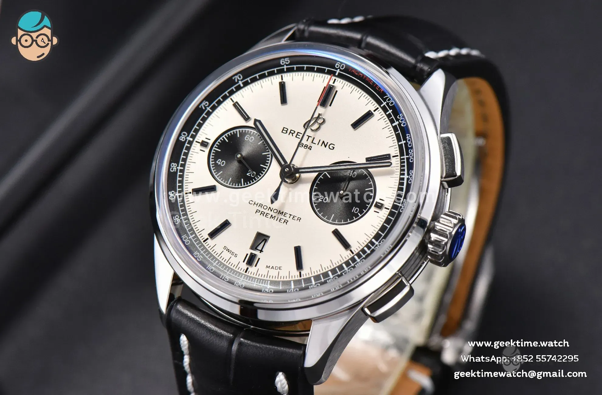 Premier B01 Chrono GF 42mm White Dial Black Subdial Black Leather Strap A7750 - Image 2