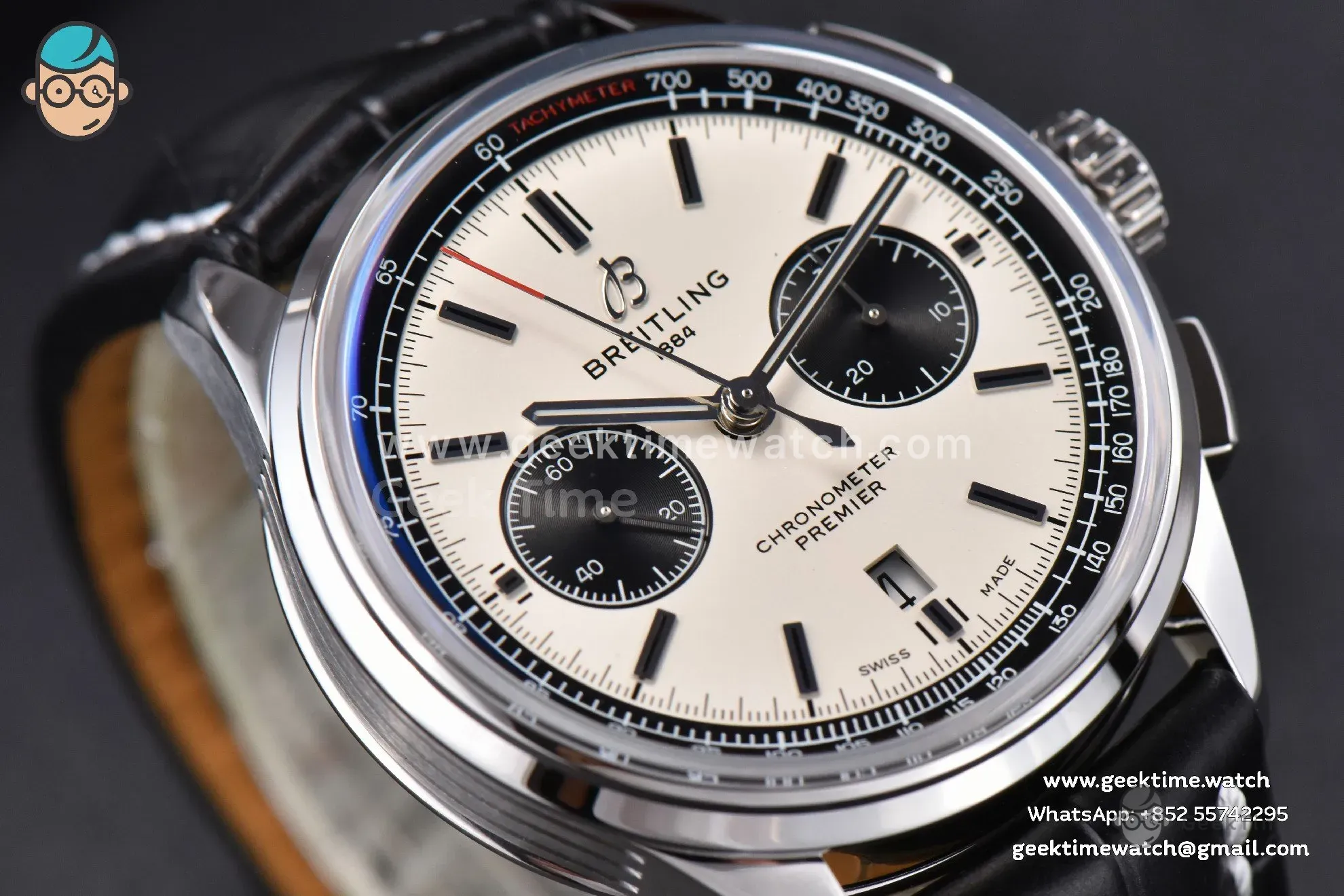 Premier B01 Chrono GF 42mm White Dial Black Subdial Black Leather Strap A7750 - Image 12