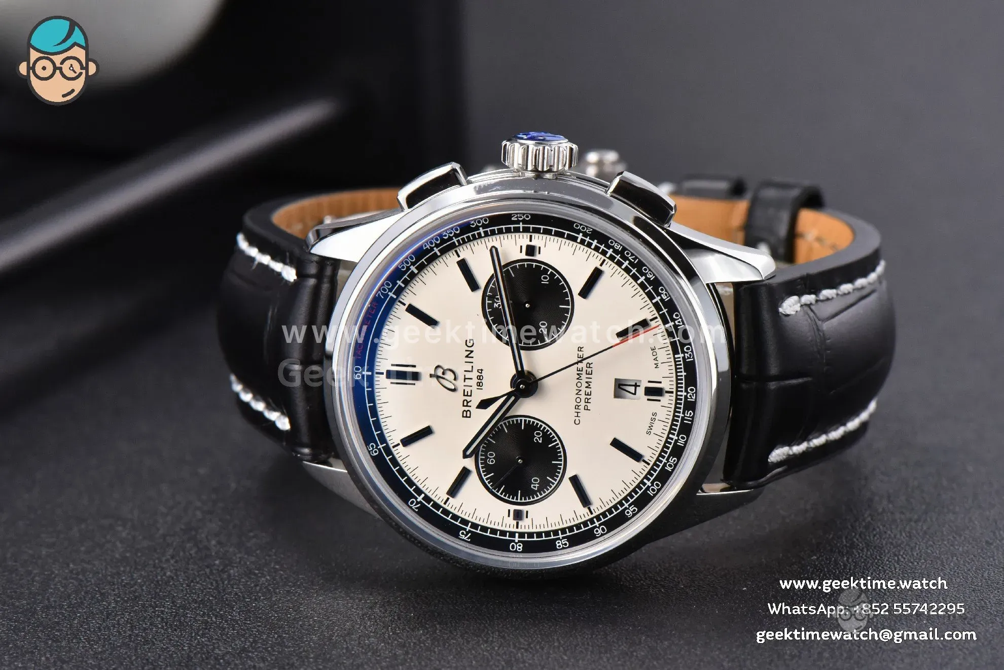 Premier B01 Chrono GF 42mm White Dial Black Subdial Black Leather Strap A7750 - Image 13