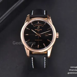 Transocean Day & Date V7F 43mm RG schwarzes Zifferblatt schwarzes Lederarmband Clone CA145