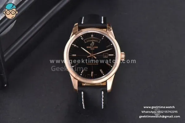 Transocean Day & Date V7F 43mm RG quadrante nero cinturino in pelle nera Clone CA145 - Image 3