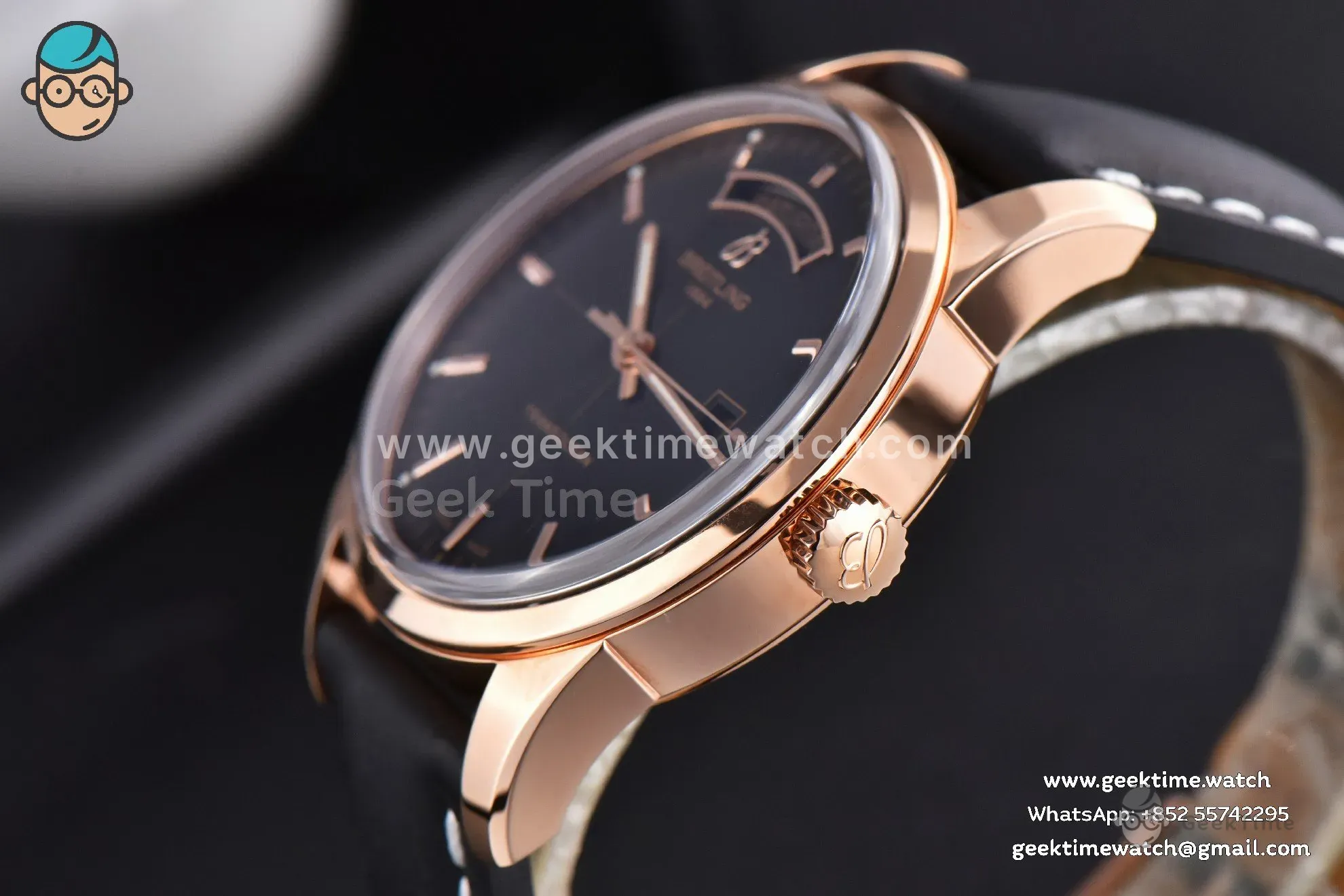 Transocean Day & Date V7F 43mm RG quadrante nero cinturino in pelle nera Clone CA145 - Image 11