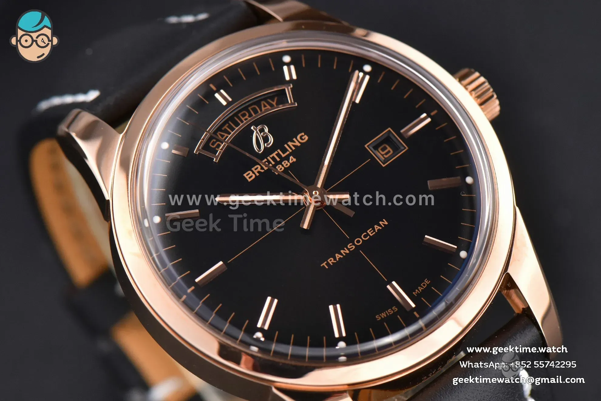 Transocean Day & Date V7F 43mm RG quadrante nero cinturino in pelle nera Clone CA145 - Image 12