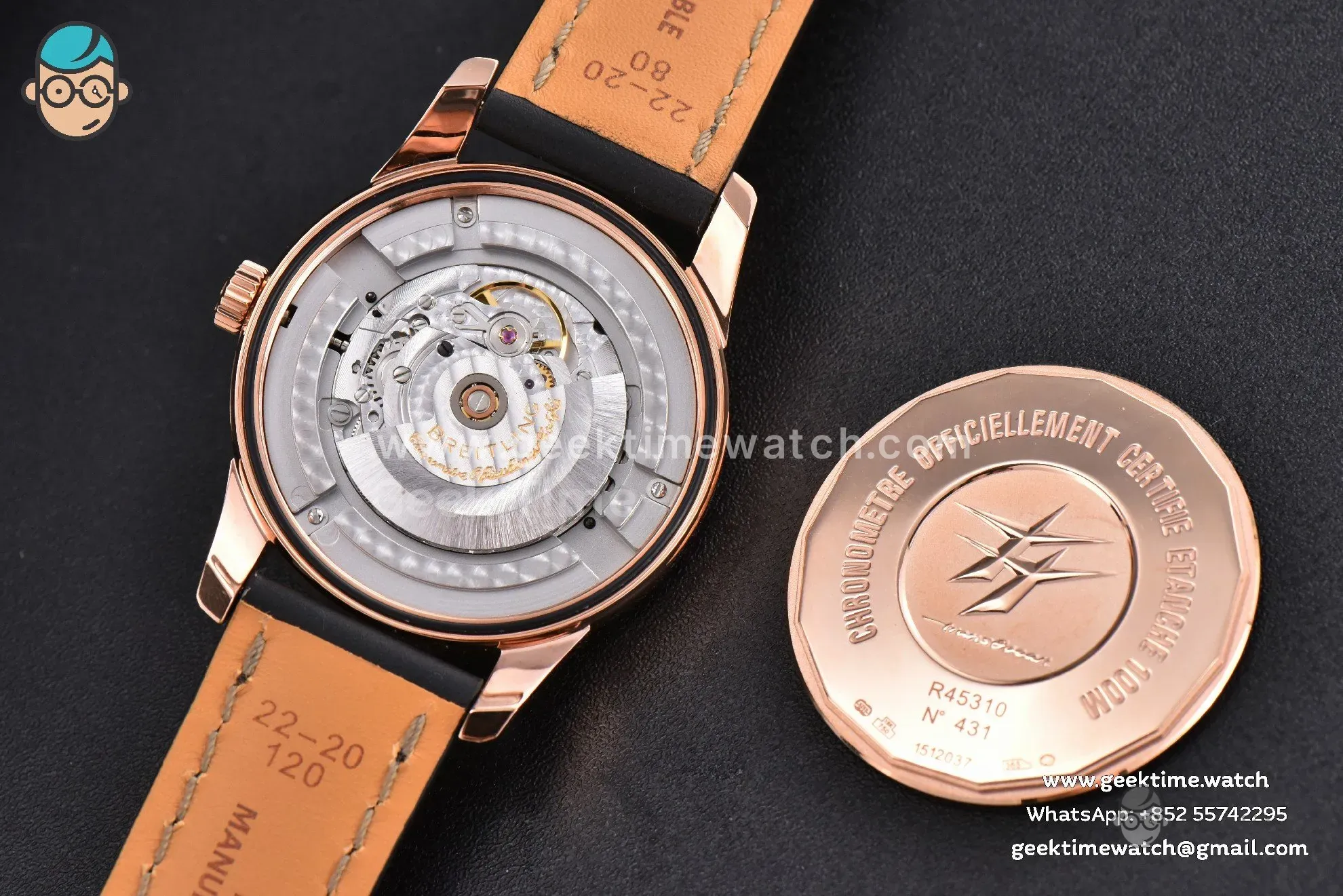 Transocean Day & Date V7F 43mm RG quadrante nero cinturino in pelle nera Clone CA145 - Image 19