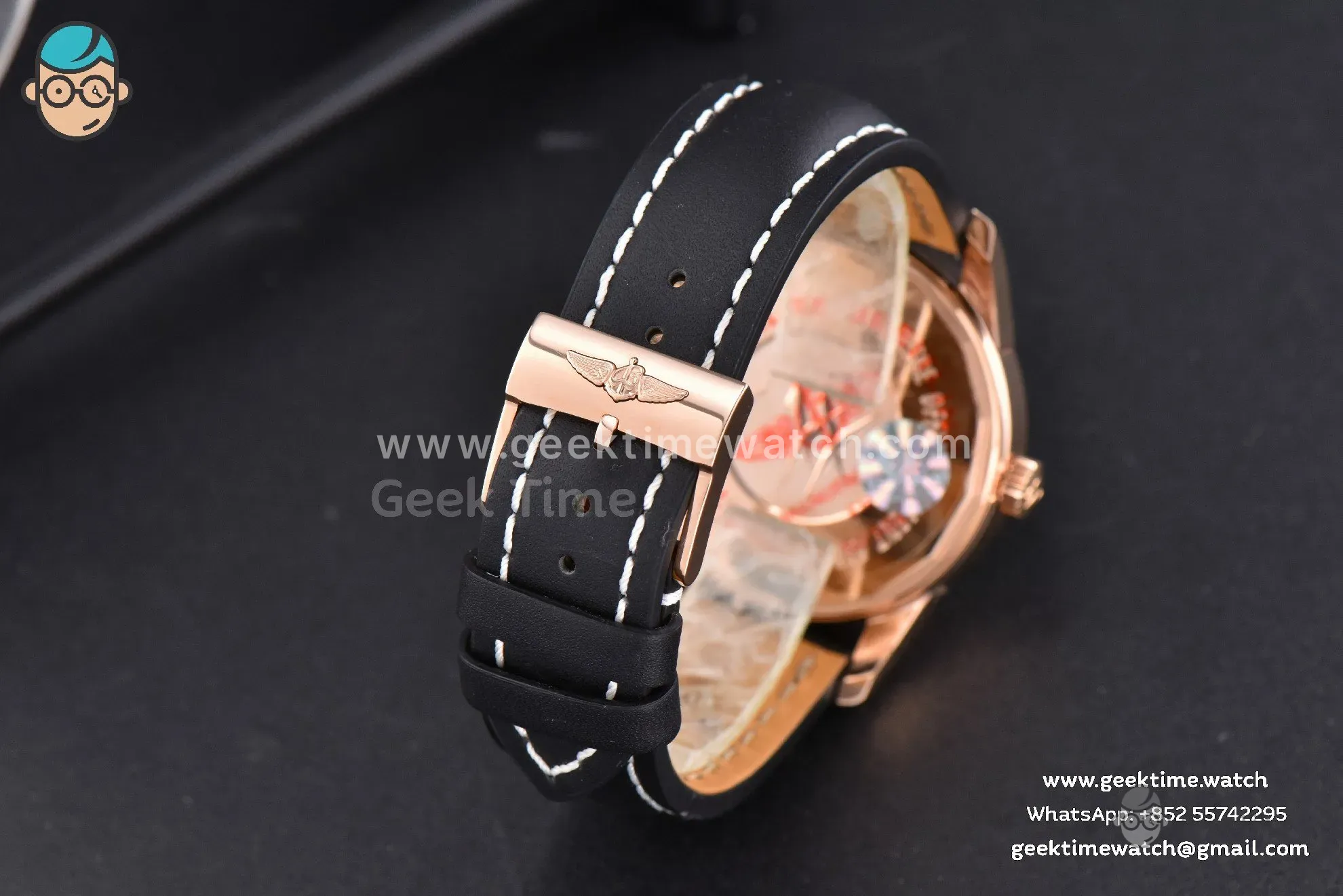 Transocean Day & Date V7F 43mm RG quadrante nero cinturino in pelle nera Clone CA145 - Image 25