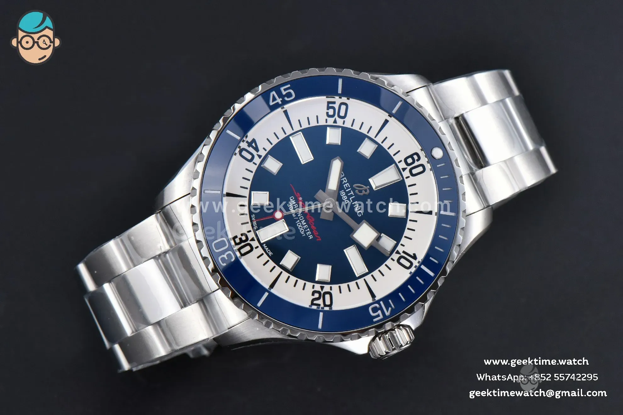 SuperOcean 44mm TF Blue Bezel Blue/White Dial SS Bracelet A2824 - Image 4