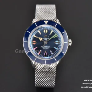 SuperOcean Heritage 42mm SS GF blaue Keramik blaues Zifferblatt Regenbogen-Indizes Mesh-Armband A2824