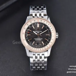 Navitimer TF 41mm RG cadran noir lunette blanche bracelet SS A2824