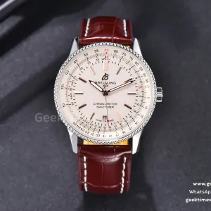Navitimer TF 41mm SS cadran blanc lunette blanche bracelet cuir marron A2824