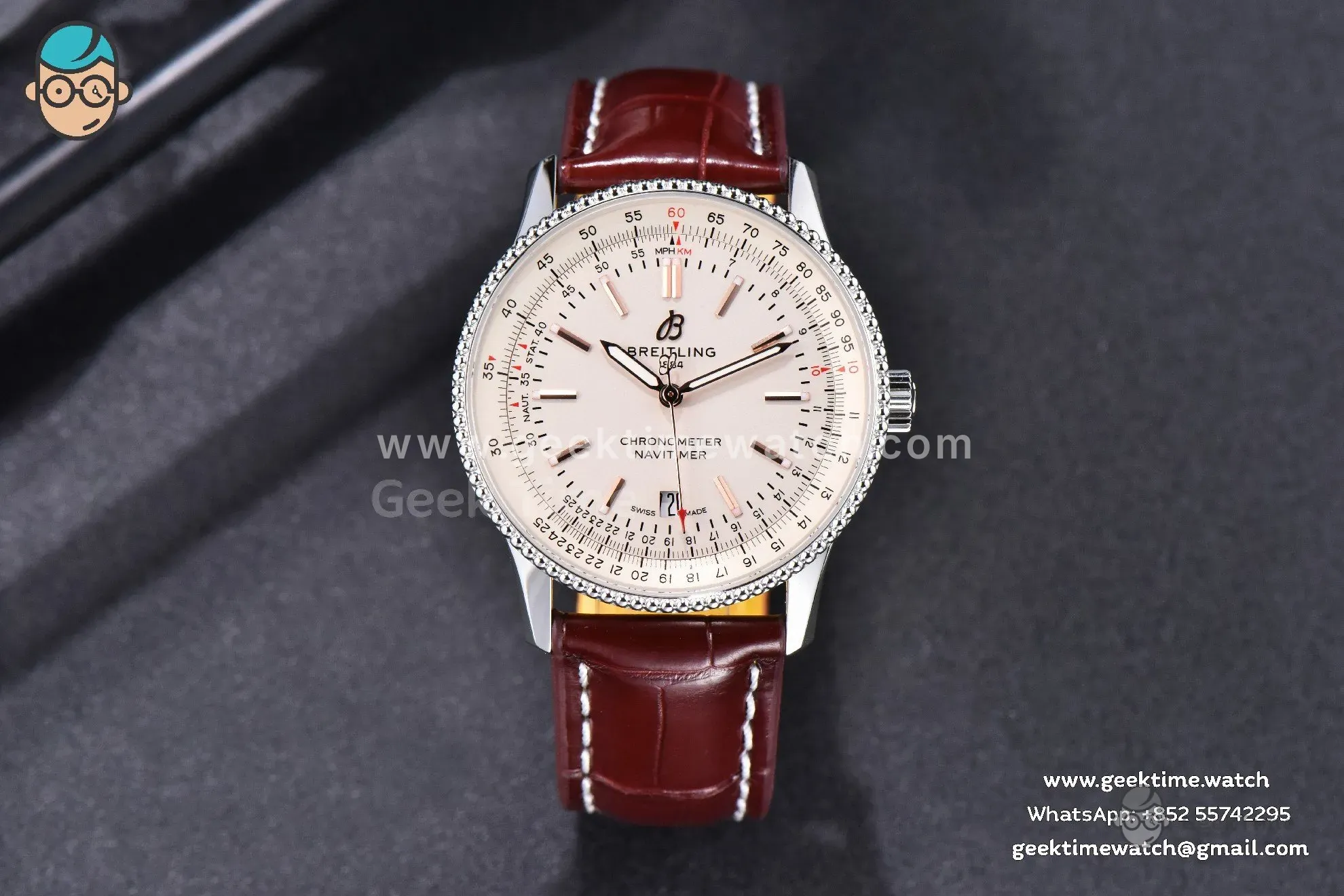Navitimer TF 41mm SS cadran blanc lunette blanche bracelet cuir marron A2824