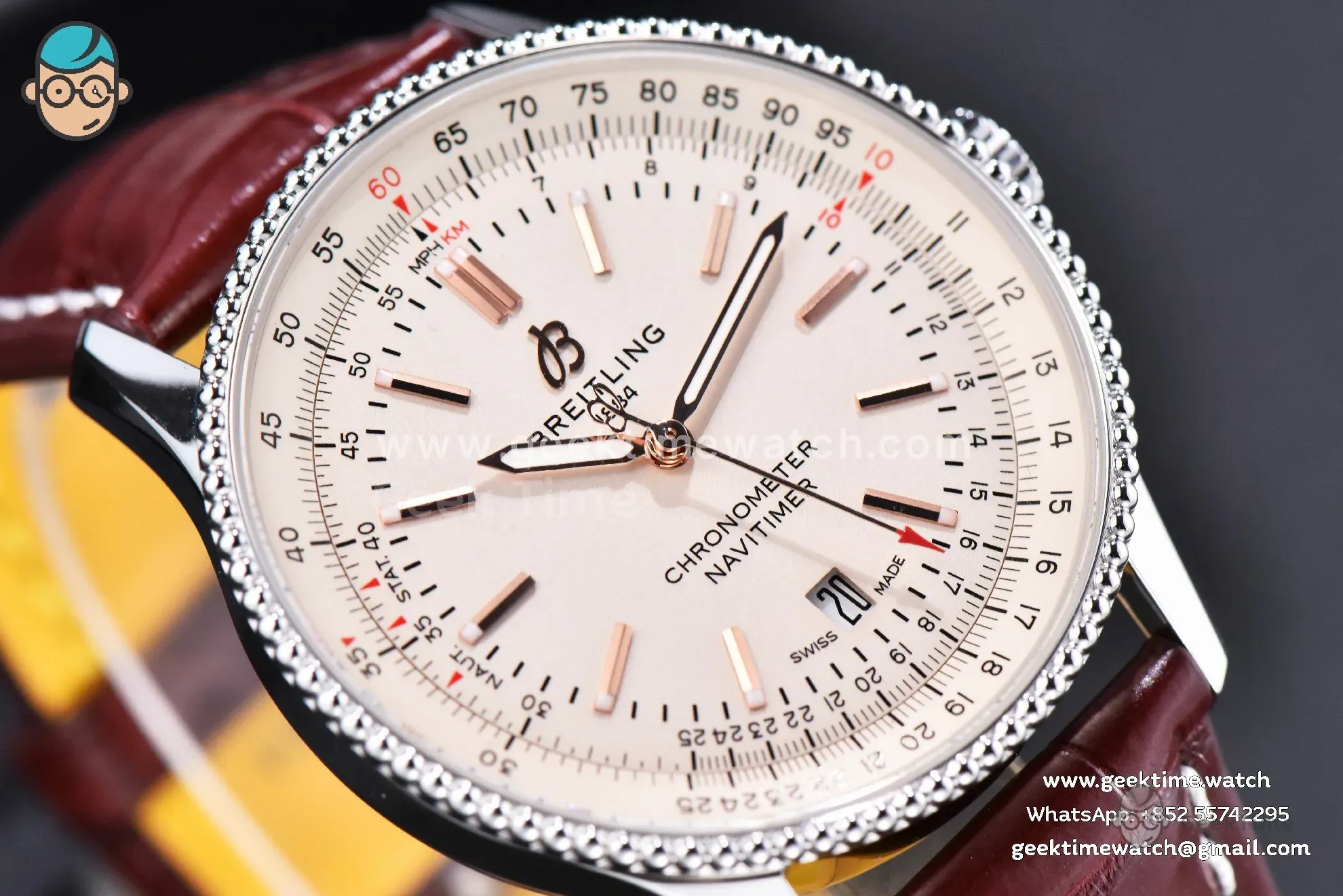 Navitimer TF 41mm SS cadran blanc lunette blanche bracelet cuir marron A2824 - Image 8