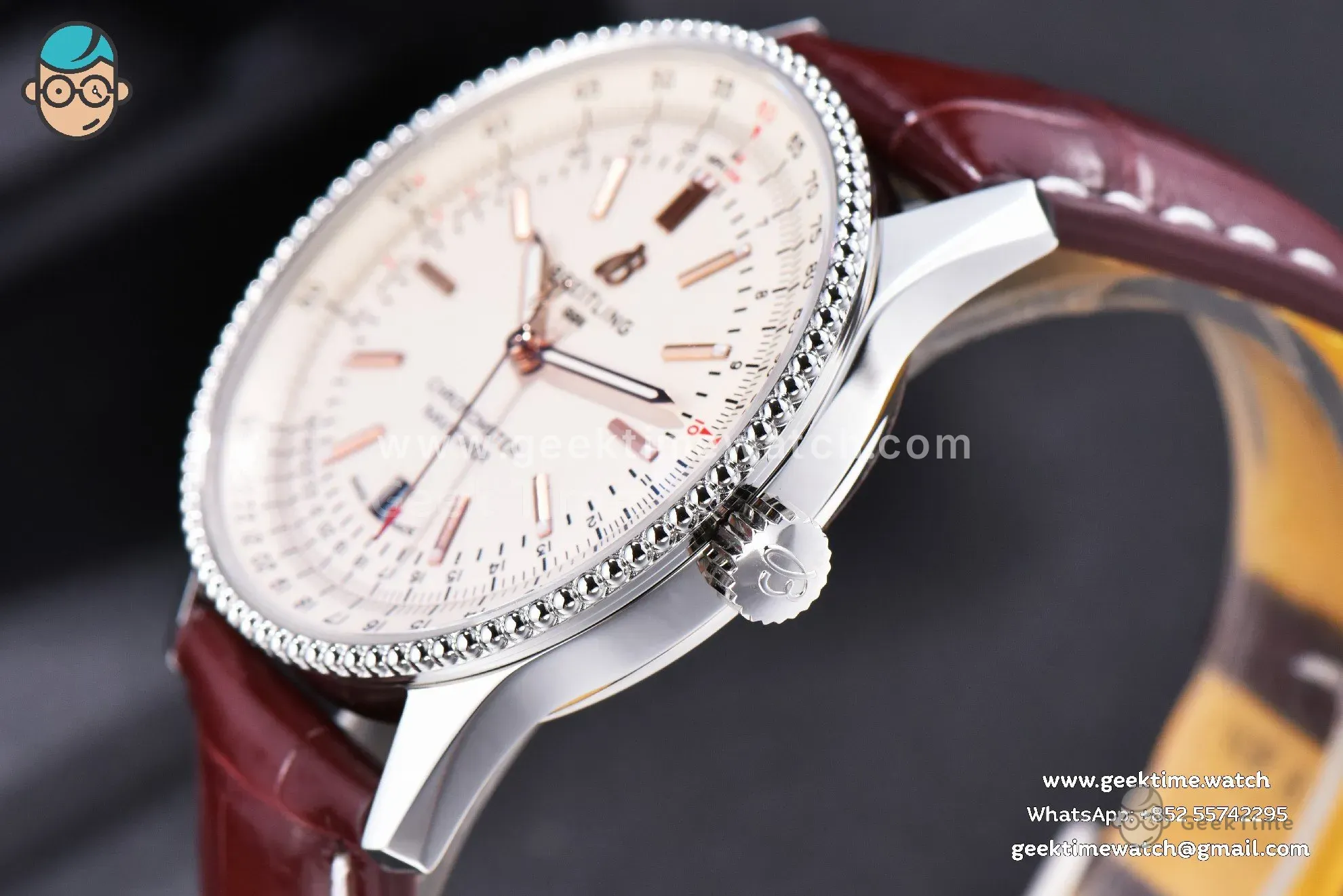 Navitimer TF 41mm SS cadran blanc lunette blanche bracelet cuir marron A2824 - Image 9