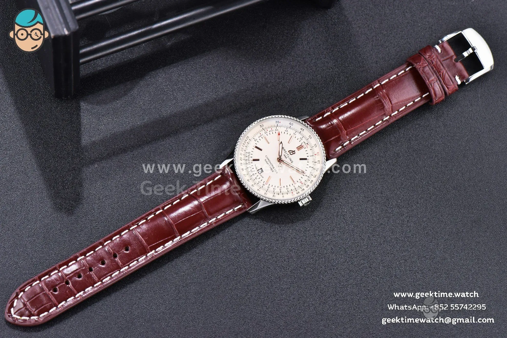 Navitimer TF 41mm SS cadran blanc lunette blanche bracelet cuir marron A2824 - Image 19