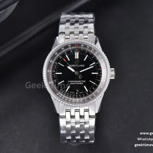 Navitimer TF 38mm SS cadran noir lunette grise bracelet SS A2824