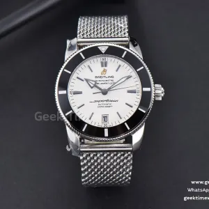 SuperOcean Heritage II GF 42mm weißes Zifferblatt schwarze Lünette SS-Armband A2824
