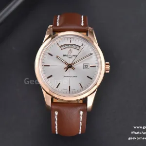 Transocean Day & Date V7F 43mm RG silberfarbenes Zifferblatt braunes Lederarmband Clone CA145