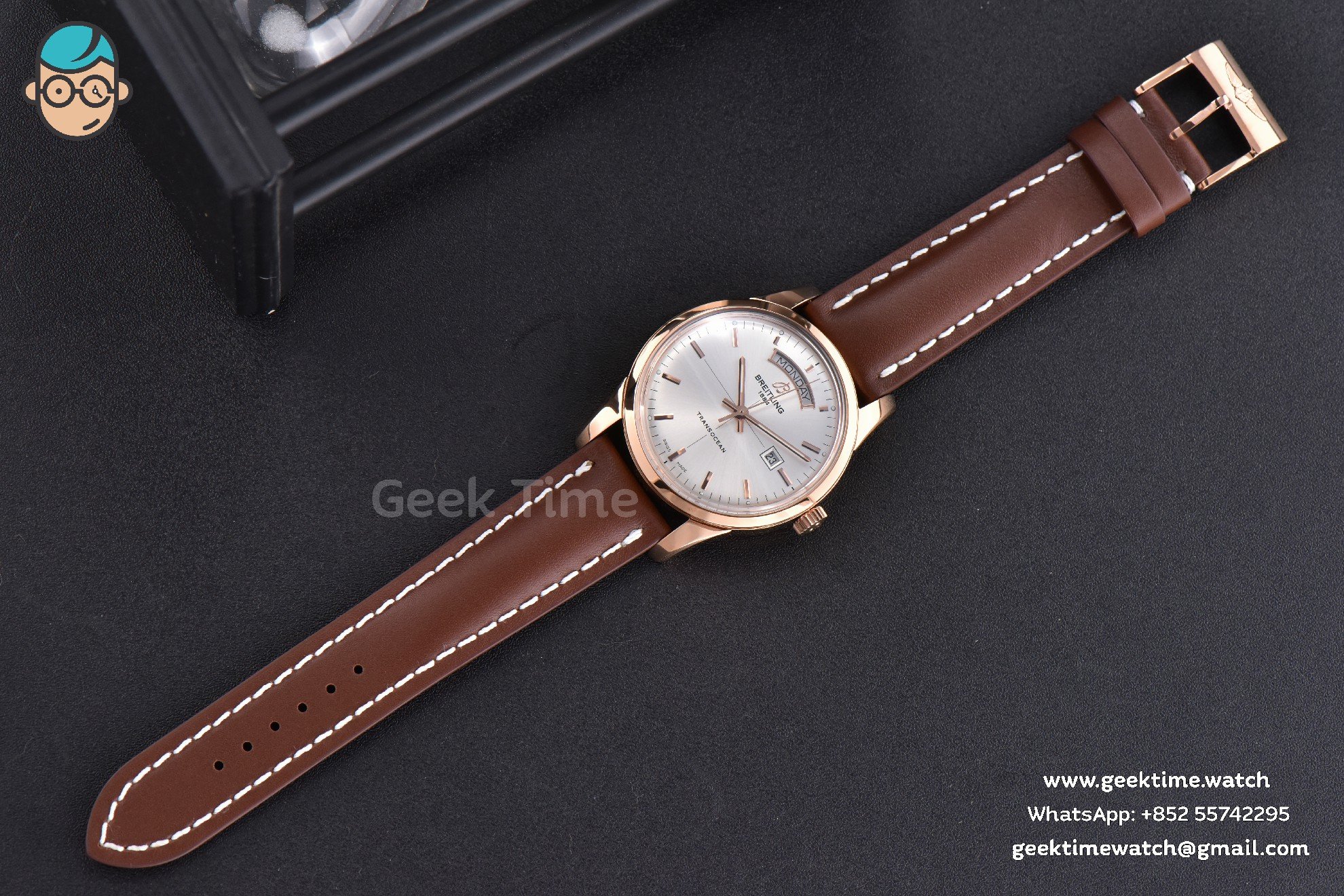 Transocean Day & Date V7F 43mm RG quadrante argento cinturino in pelle marrone Clone CA145 - Image 16