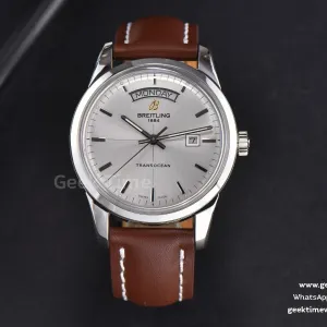 Transocean Day & Date V7F 43mm silberfarbenes Zifferblatt braunes Lederarmband Clone CA145