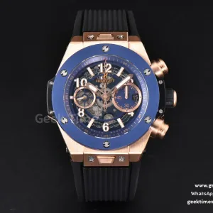 Big Bang Unico 45mm BBF RG blaue Keramik skelettiertes Zifferblatt schwarzes Kautschukarmband A1280