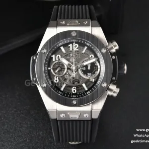 Big Bang Unico SS 45mm BBF skelettiertes Zifferblatt Keramiklünette schwarzes Kautschukarmband A1280