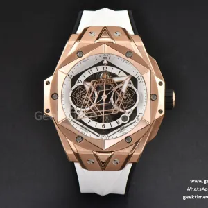 Big Bang Sang Bleu II Chrono RG 45mm BBF quadrante scheletrato bianco cinturino in caucciù bianco HUB1240