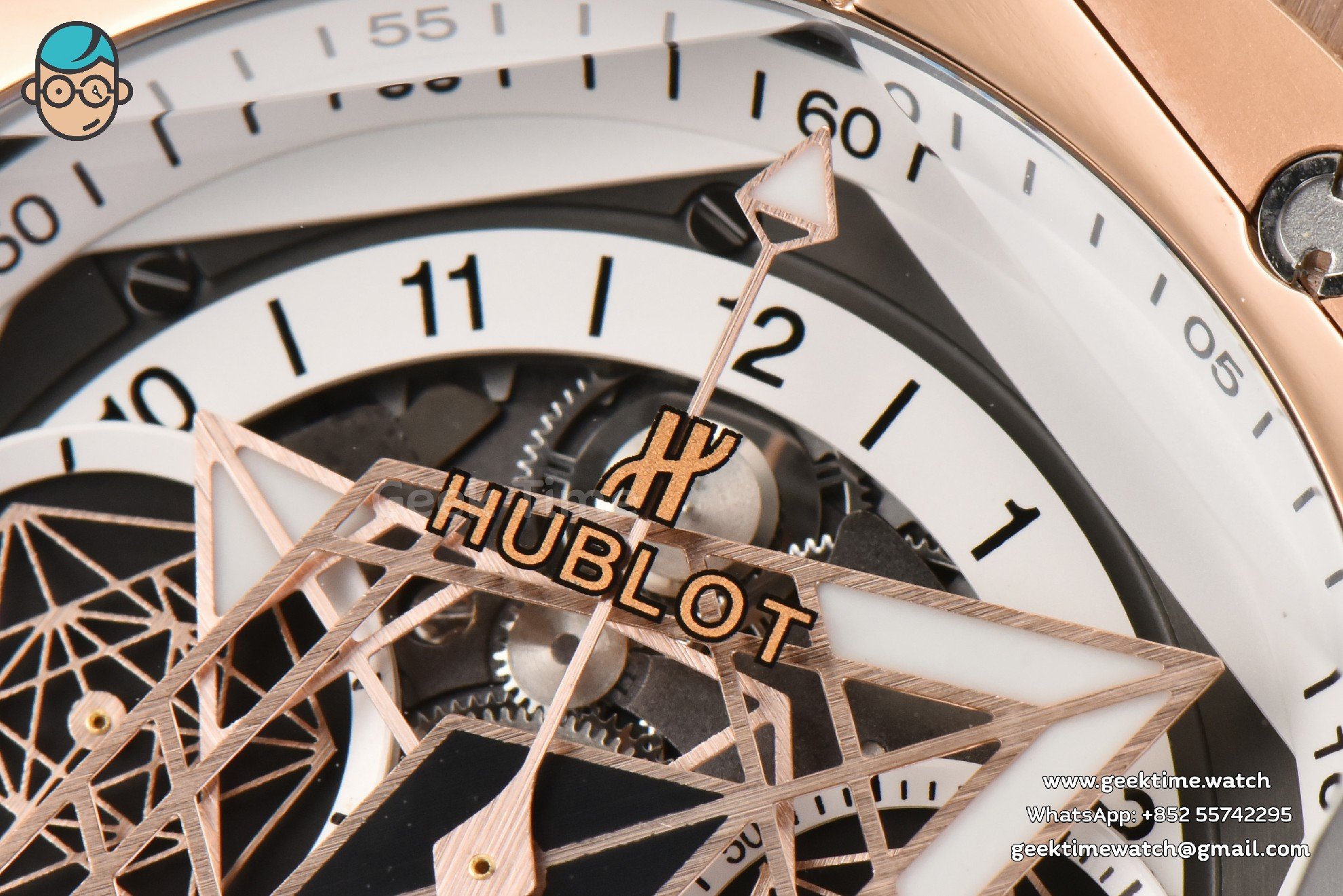 Big Bang Sang Bleu II Chrono RG 45mm BBF weißes skelettiertes Zifferblatt weißes Kautschukarmband HUB1240 - Image 3