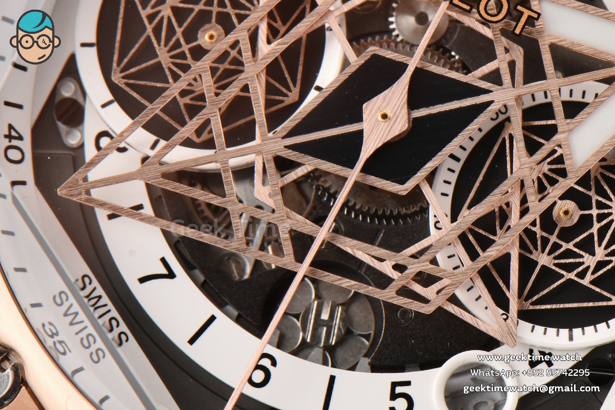 Big Bang Sang Bleu II Chrono RG 45mm BBF weißes skelettiertes Zifferblatt weißes Kautschukarmband HUB1240 - Image 5