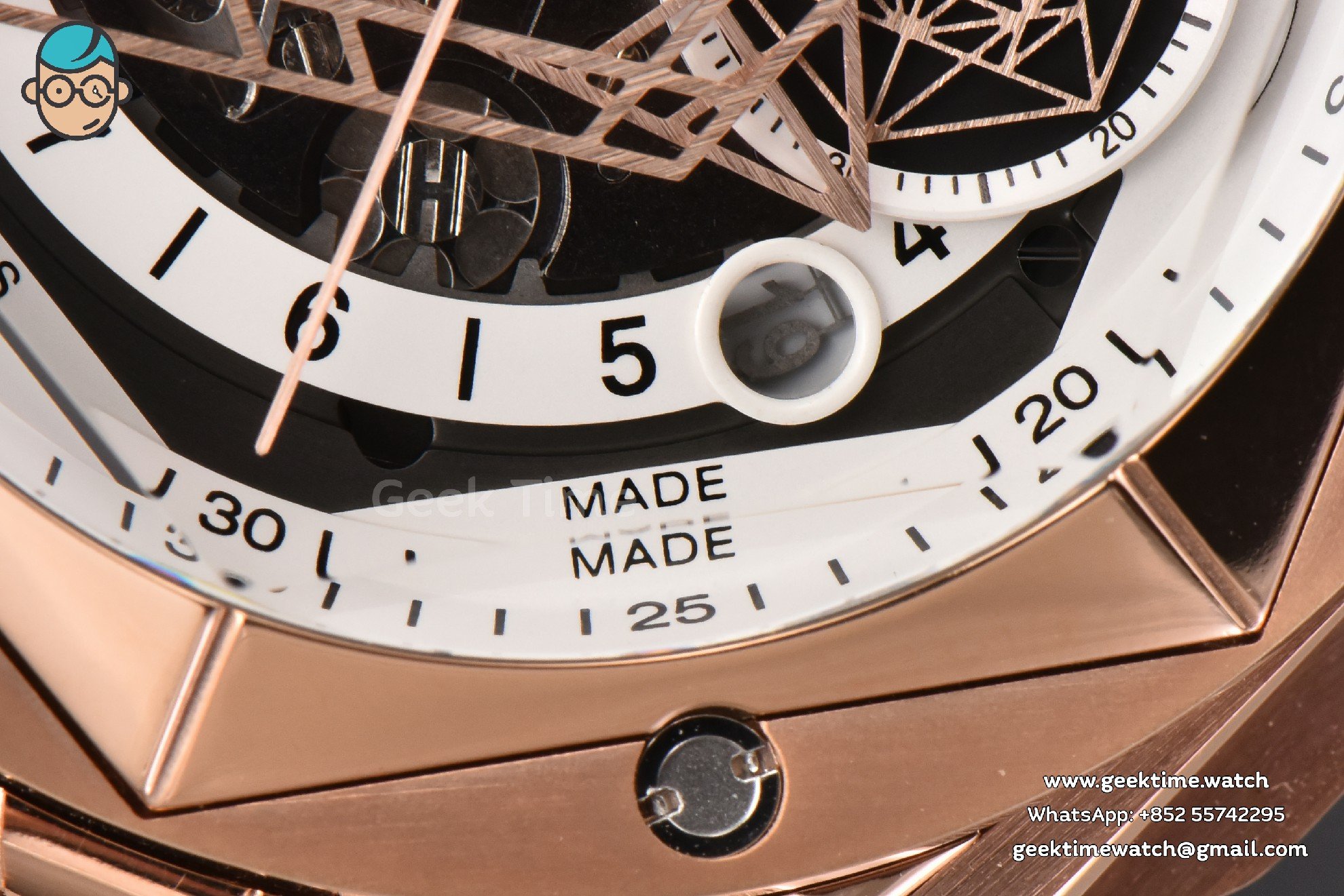 Big Bang Sang Bleu II Chrono RG 45mm BBF weißes skelettiertes Zifferblatt weißes Kautschukarmband HUB1240 - Image 6
