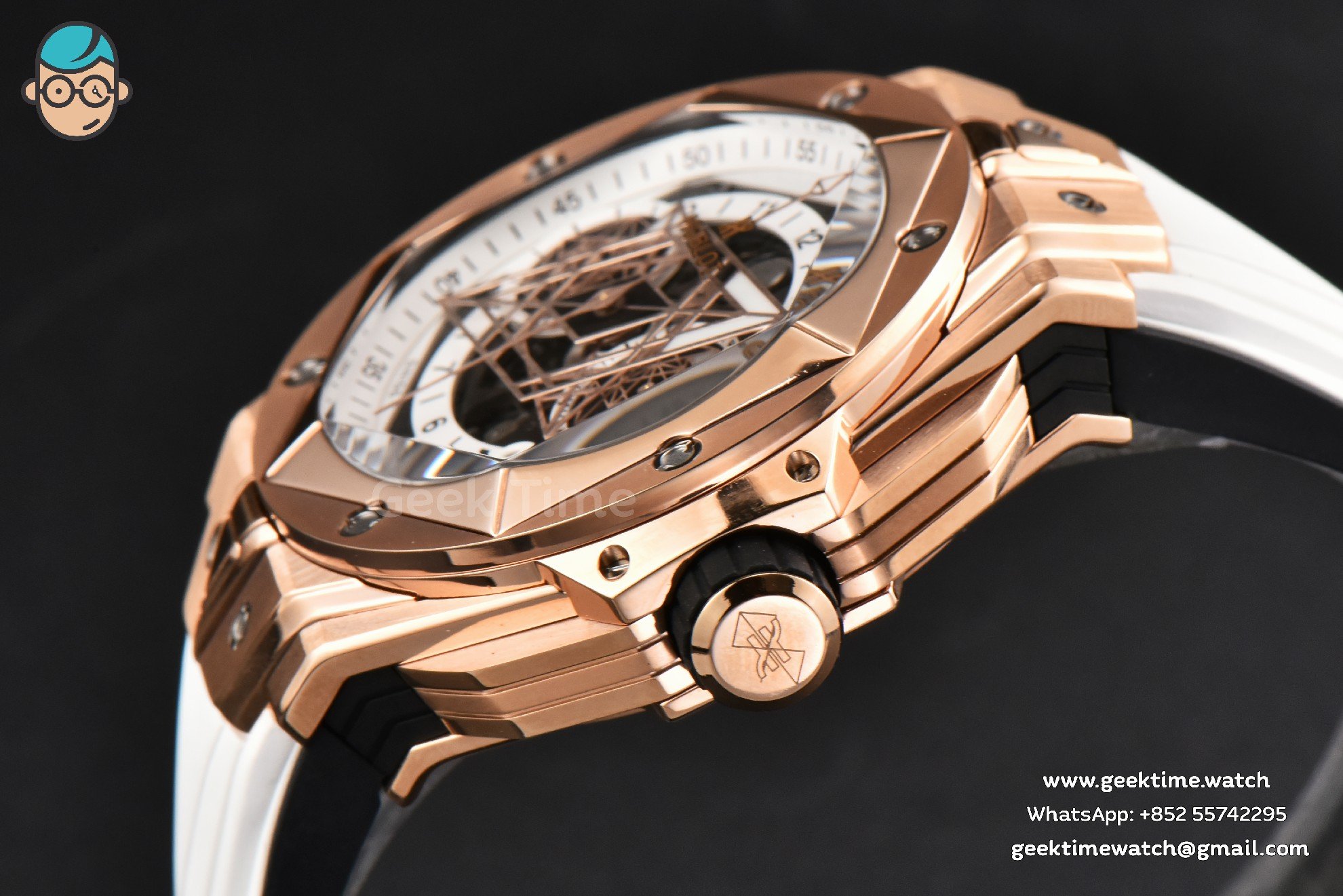 Big Bang Sang Bleu II Chrono RG 45mm BBF weißes skelettiertes Zifferblatt weißes Kautschukarmband HUB1240 - Image 9