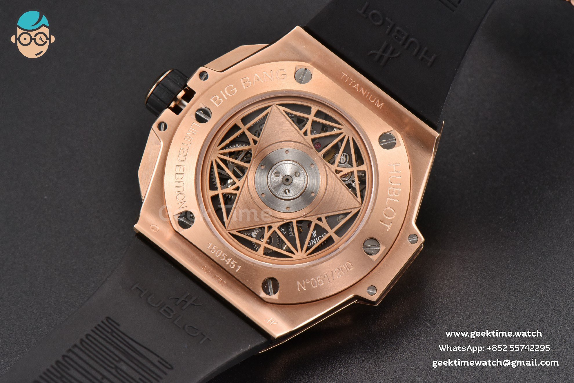 Big Bang Sang Bleu II Chrono RG 45mm BBF weißes skelettiertes Zifferblatt weißes Kautschukarmband HUB1240 - Image 14
