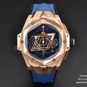 Big Bang Sang Bleu II Chrono RG 45mm BBF quadrante scheletrato blu cinturino in caucciù blu HUB1240