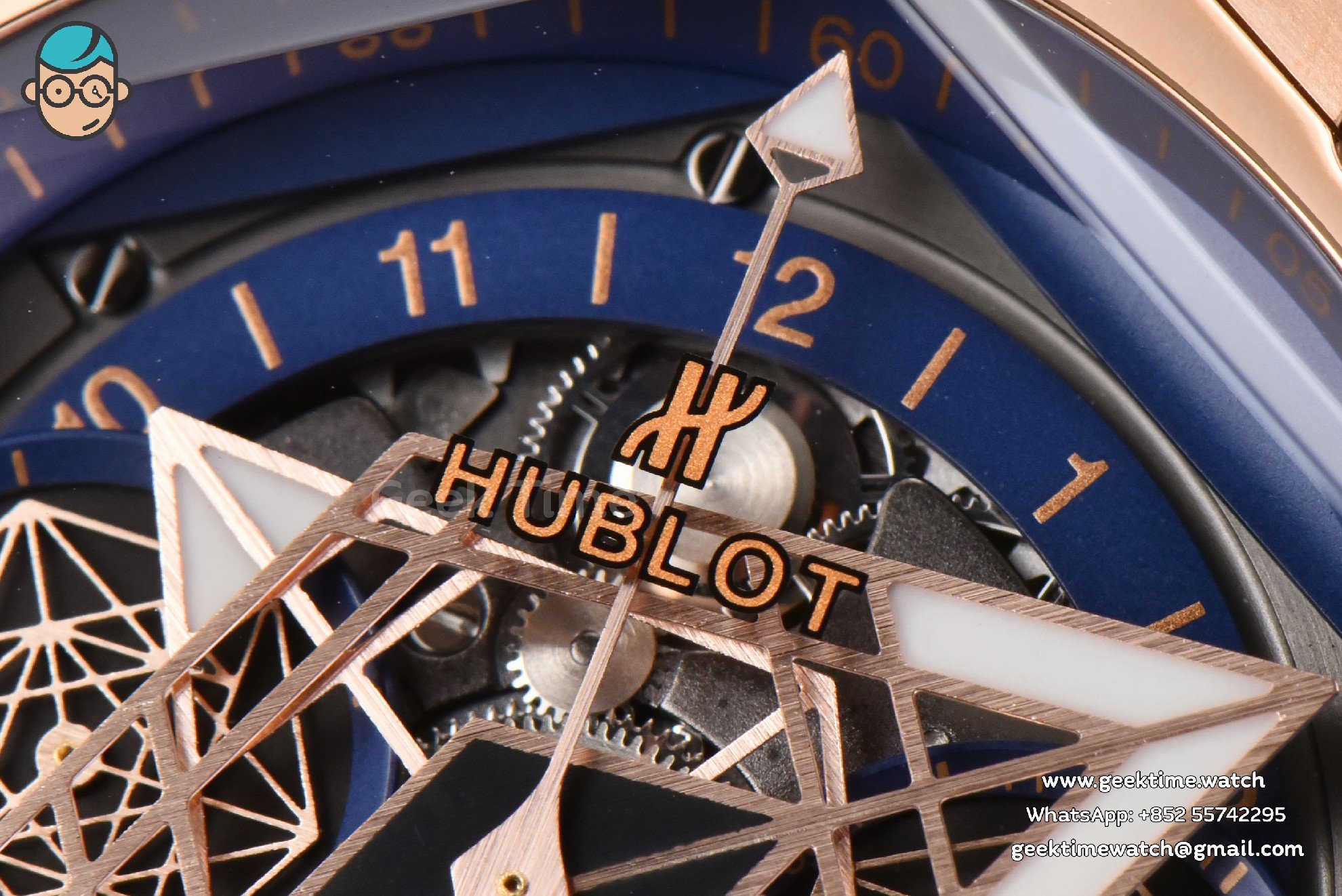 Big Bang Sang Bleu II Chrono RG 45mm BBF blaues skelettiertes Zifferblatt blaues Kautschukarmband HUB1240 - Image 3