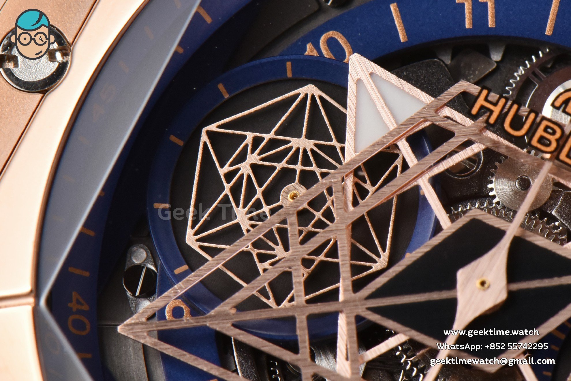 Big Bang Sang Bleu II Chrono RG 45mm BBF blaues skelettiertes Zifferblatt blaues Kautschukarmband HUB1240 - Image 4